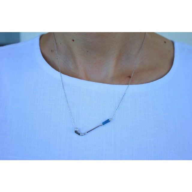 Diamond Blue Agate Golf Club Birdie Jewelry 18 Karat White Gold Charm Pendant For Sale - Image 10 of 10