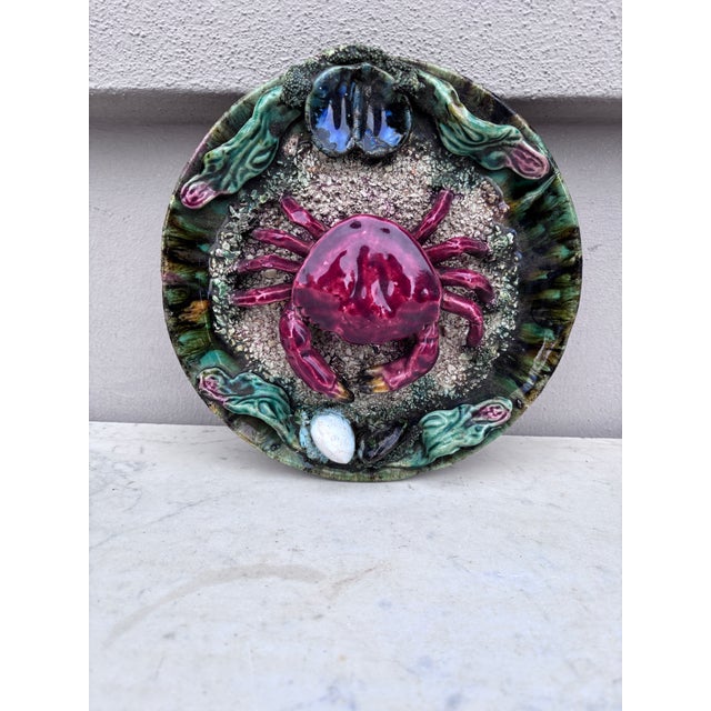 Majolica Palissy Portuguese Crab Wall Platter, Circa 1940 For Sale In Austin - Image 6 of 7