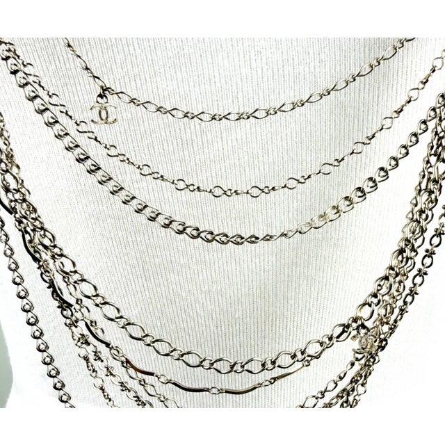 2010s Chanel Light Gold CC Braid Multi Chain CC Dangle Long Necklace For Sale - Image 5 of 6