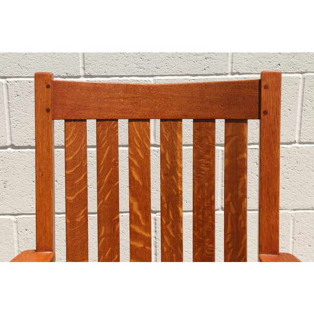 Mission 1940s Mission Style Solid Oak Rocking Chair | Arts & Crafts Wooden Rocker For Sale - Image 3 of 18