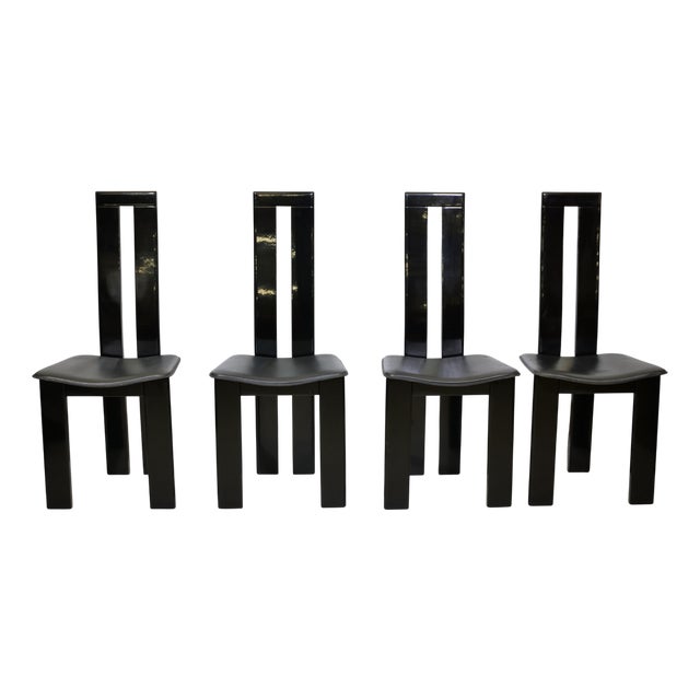 Postmodern Dining Chairs in Black Lacquered Beechwood by Pietro Costantini, 1970s, Set of 4 For Sale