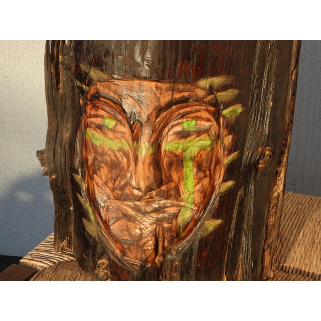 Wood Vintage Hand Carved Face on a Wooden Log ~ Decorative Decor For Sale - Image 7 of 12