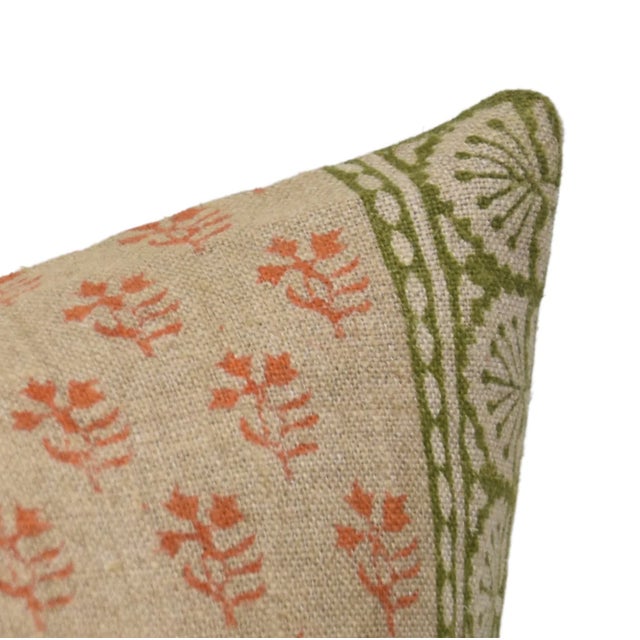 Orange Fabdivine Floral Print Cushion Cover 14x14 Inch High-Quality Linen Fabric- Rangoli For Sale - Image 8 of 9