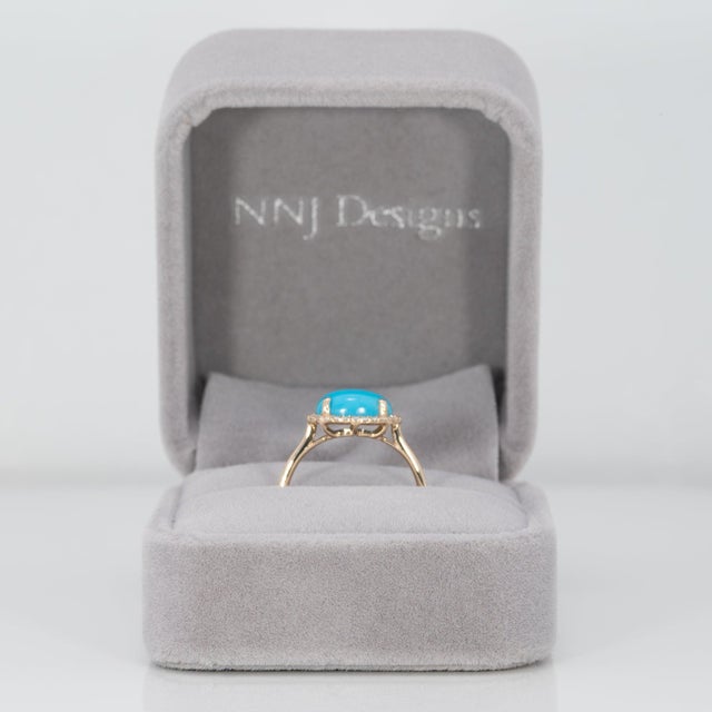 2.3Ct Sleeping Beauty Turquoise Ring With Natural Diamonds Accents: 14k Gold, Size 6.75 For Sale - Image 4 of 9