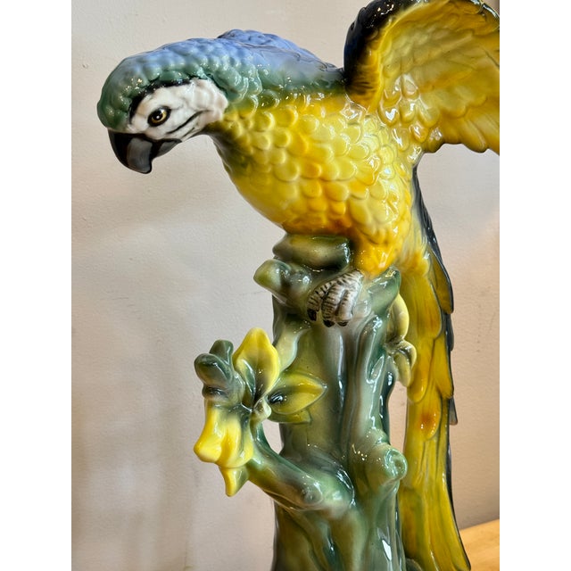 Green Large Hand-Painted Majolica Ceramic Macaw Sculpture For Sale - Image 8 of 11
