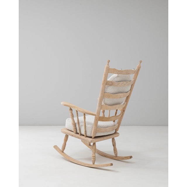 French 20th Century French Spindle-Back Oak Rocking Chair with Bouclé Cushions For Sale - Image 3 of 18
