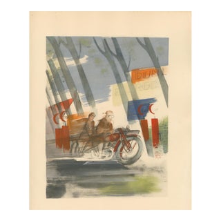 Milivoj Uzelac – Motorcycle Race, Les Harley – Original Pochoir 1932 For Sale