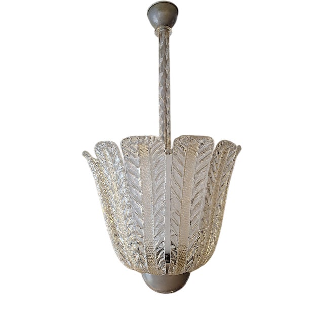 Pendant Light in Clear and Gilded Glass from Barovier & Toso, Italy, 1940s For Sale