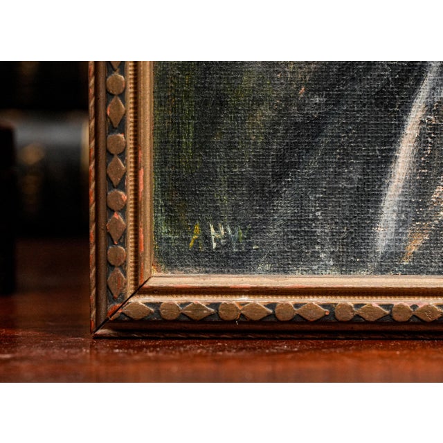 Art Deco Era Antique Oil Painting Profile Portrait of Young Man in Suit Framed For Sale - Image 10 of 12