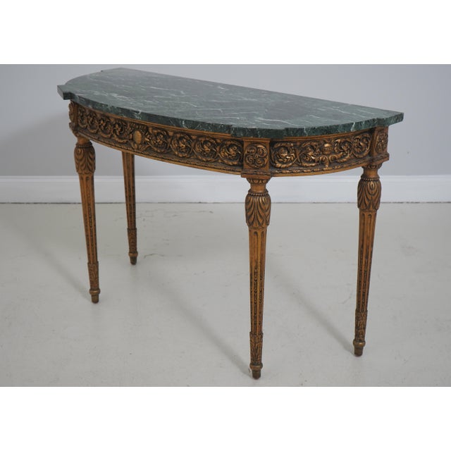 Age: Approx: 50 Years Old Details: Green Marble Top Fine Carved Details High Quality Construction Ornate Wood Carved Base...