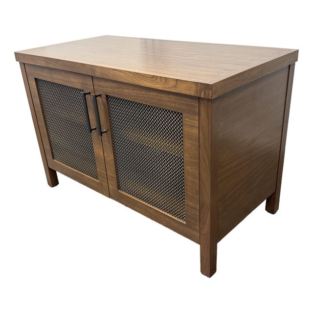 Bespoke Metal Mesh + Walnut Media Cabinet For Sale