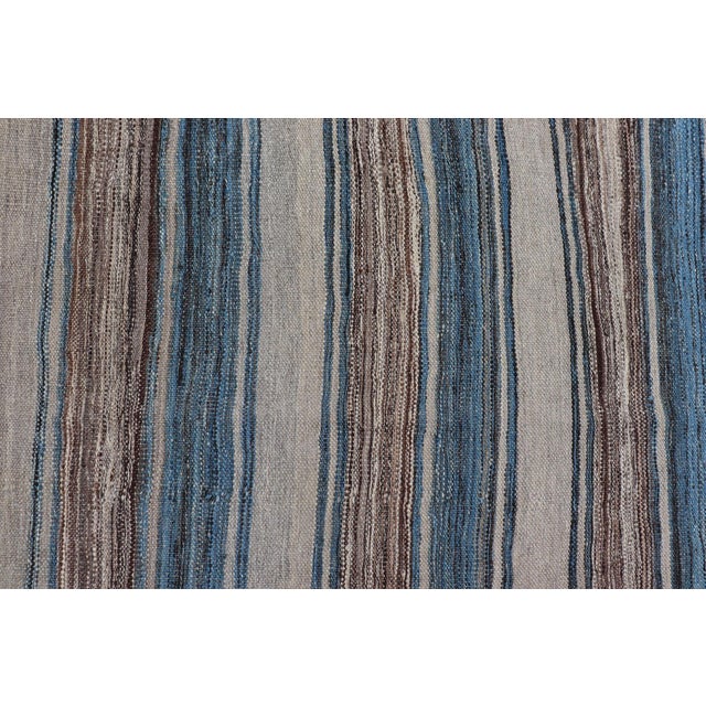 Versatile Striped Design and Natural Brown, Cream, and Blue Flat-Weave Kilim 7'9 X 11'10 For Sale - Image 13 of 15