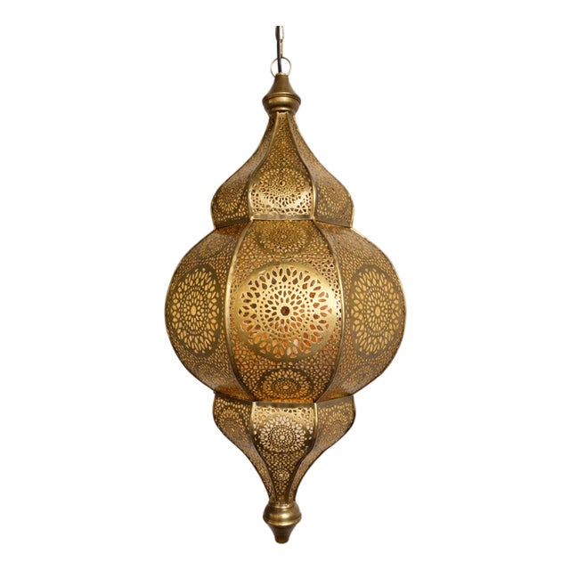 Brass Yellow Moorish Indian Pendant Light For Sale