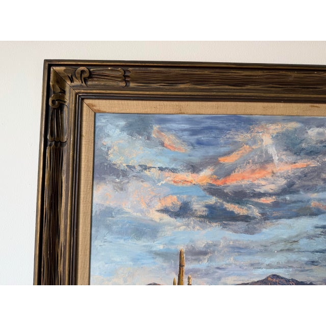 1970s 1970’s Carolyn Kiser “Tucson, Arizona” Impressionist Desert Landscape Oil on Canvas Painting – Wood Framed For Sale - Image 5 of 12