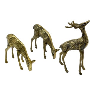 Vintage Late 20th Century Brass Deer Statues - A Set of 3 For Sale