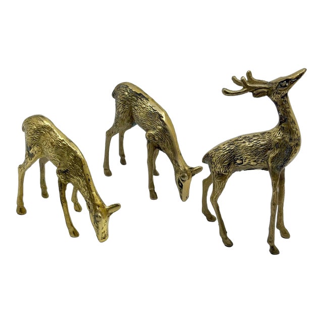 Vintage Late 20th Century Brass Deer Statues - A Set of 3 For Sale