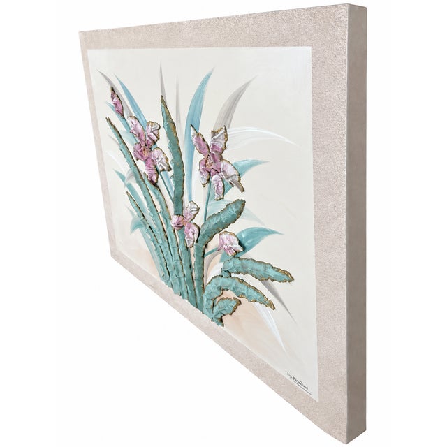 Late 20th Century Oversized Signed S. McGrow Sculptural Floral Painting For Sale - Image 5 of 8