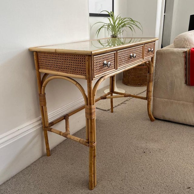 Vintage Cane and Bamboo Dressing Table with 3 Drawers For Sale - Image 10 of 12
