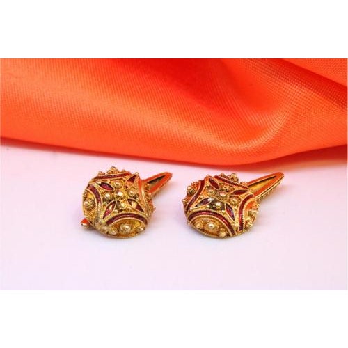Metal Gold Cufflinks with Roses and Enamel Decoration, Set of 2 For Sale - Image 7 of 7