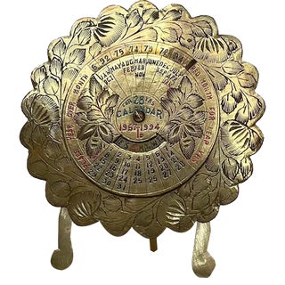 Vintage Hand-Engraved Perpetual Calendar in Brass, 1960s For Sale