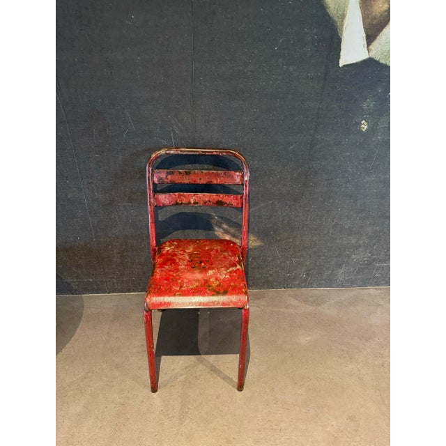 Metal Red Garden Chairs from Tolix, 1950s, Set of 4 For Sale - Image 7 of 9