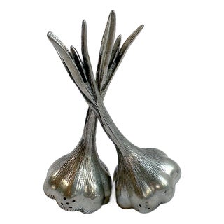 Vintage Silver Plate Garlic Bulb Salt & Pepper Shakers – A Pair For Sale