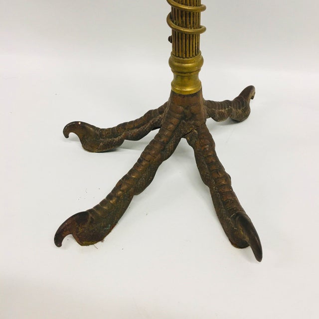 Antique Talon Base Electrified Brass Oil Lamp, Scroll motif throughout brass base with corkscrew detail on lower column,...