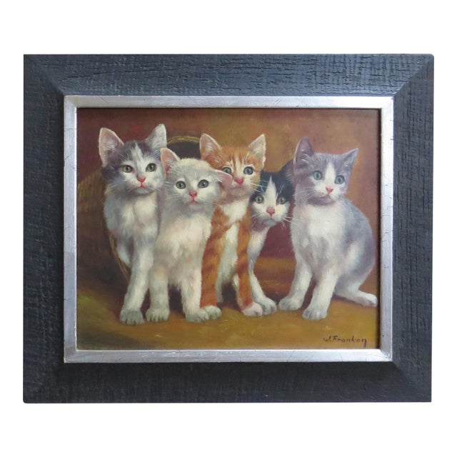 1950s Willi Franken Oil on Canvas Five Kittens For Sale