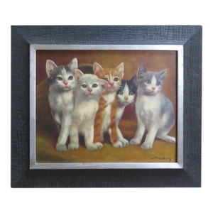 1950s Willi Franken Oil on Canvas Five Kittens