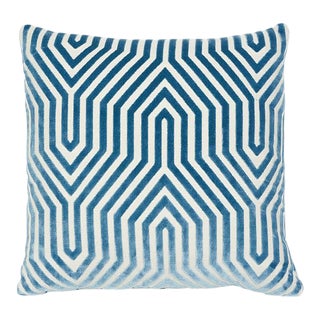 Schumacher X Mary McDonald Vanderbilt Velvet 20" Pillow in Marine For Sale