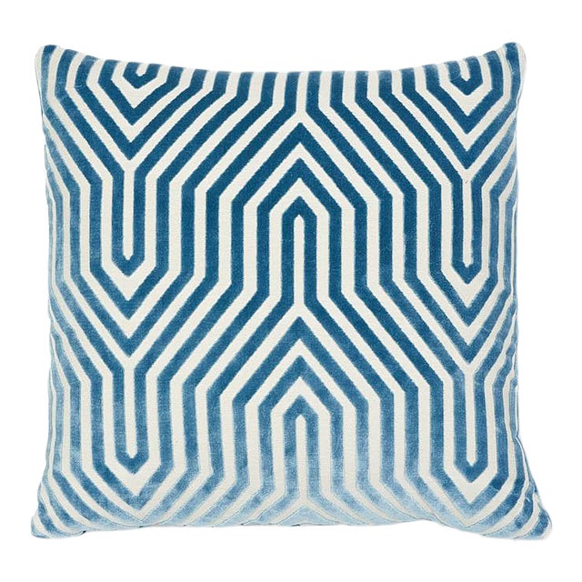 Schumacher X Mary McDonald Vanderbilt Velvet 20" Pillow in Marine For Sale