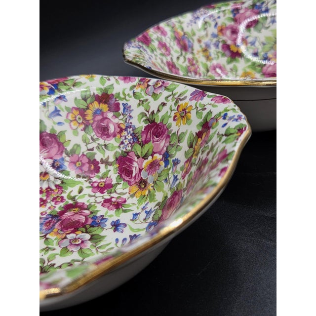 1951 Vintage Royal Winton Grimwades, England Ascot"Summertime"Chintz Bowls"A"Backstamp - a Pair For Sale - Image 11 of 18