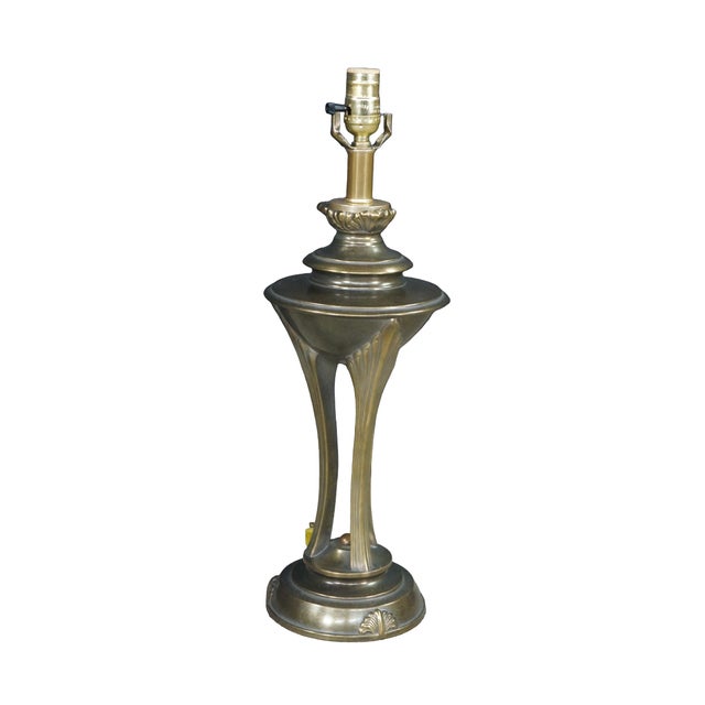 Art Deco 2 Art Deco Hollywood Regency Style Tapered Brass Buffet Table Lamps Pair For Sale - Image 3 of 16