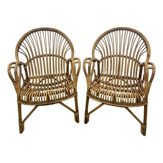 Vintage Rattan and Bamboo Armchairs, 1960s, Set of 2 For Sale