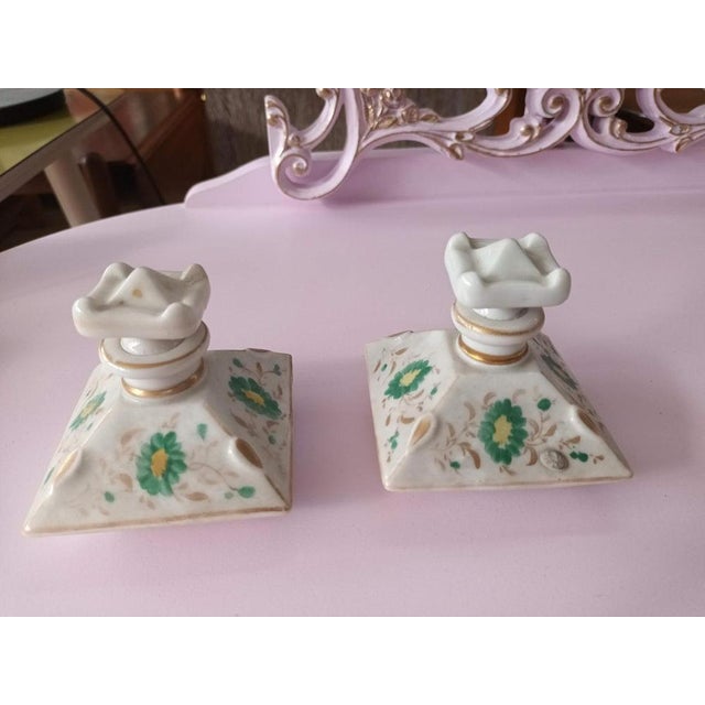 Antique French Hand Painted Porcelain Perfume Bottles, Set of 2 For Sale - Image 14 of 14