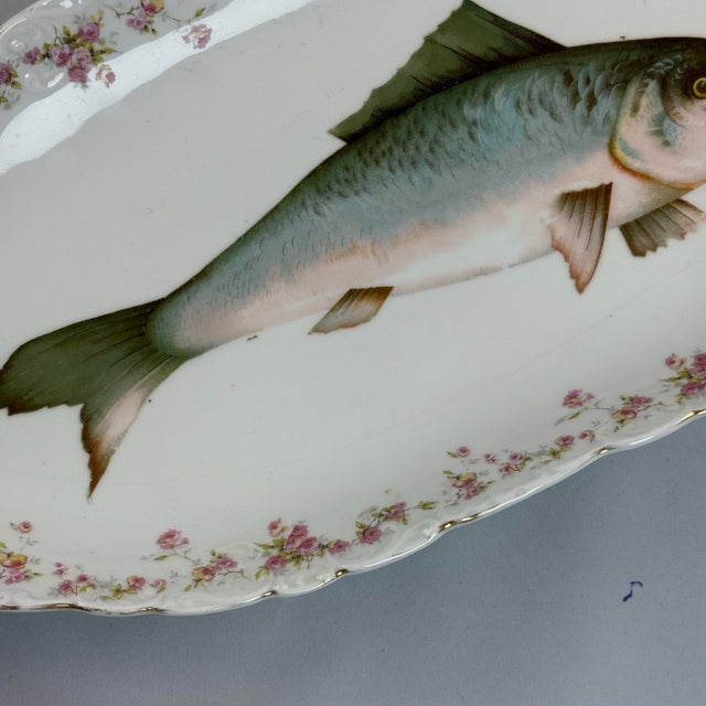 Ceramic Antique L Straus & Sons Carlsbad Austria Gilded Porcelain Fish Platter For Sale - Image 7 of 10