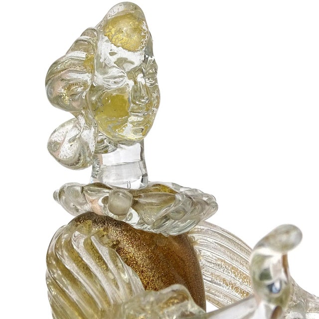 Murano Murano Vintage Dark Amber Olive Gold Flecks Italian Art Glass Woman Farmer With Basket Figure Sculpture For Sale - Image 4 of 8