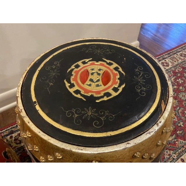 Antique Japanese Painted Wooden Rice Barrels Garden Stools—A Pair For Sale - Image 9 of 12