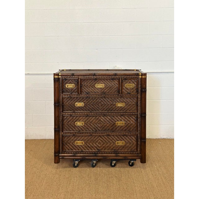 Ralph Lauren 1991 Rare Ralph Lauren Senegal Rattan & Faux Bamboo Campaign Chest of Drawers For Sale - Image 4 of 11