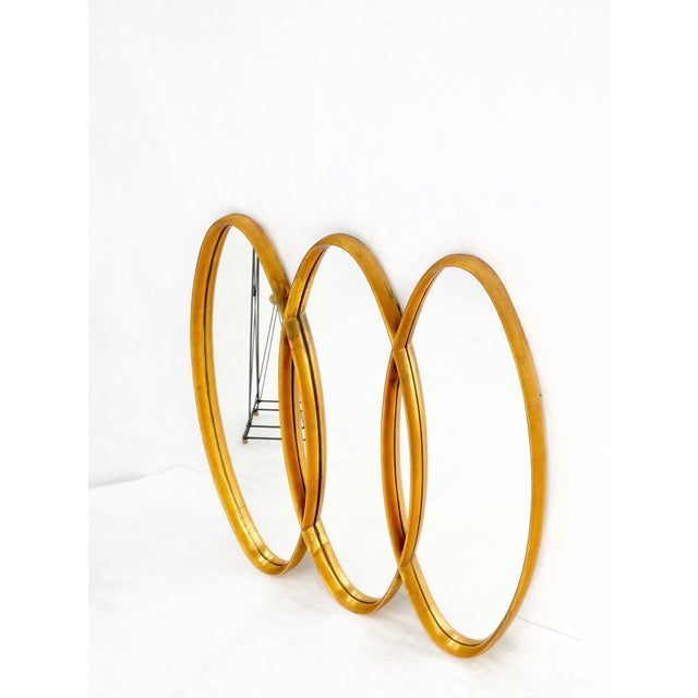 1970s Mid-Century Modern Tripple Overlapping Carved Wood Ovals Gold Gilt Wall Mirror For Sale - Image 5 of 11
