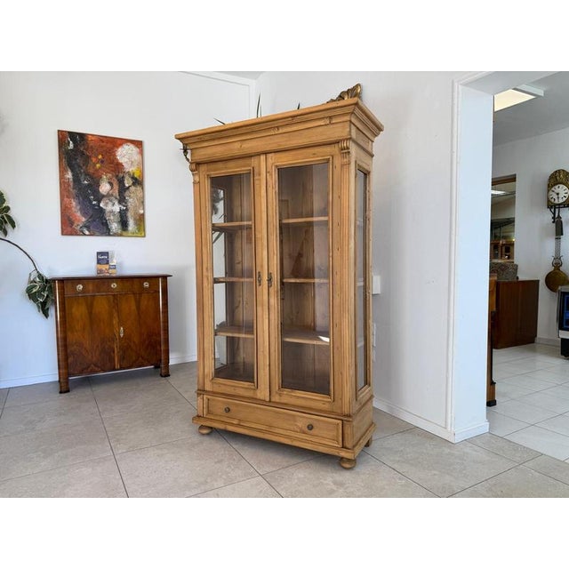 Antique Farmhouse Display Cabinet, Glass-fronted Bookcase. Dimensions: Height 180 cm x Width 110 cm x Depth 46 cm. Antique...