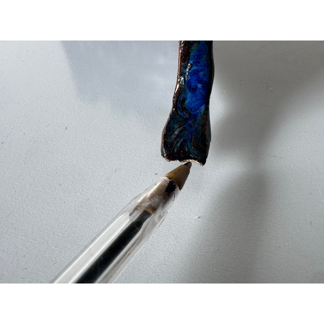 1990’s Vintage Handmade Blue Glazed Studio Pottery Ceramic Sculptural Menorah For Sale - Image 11 of 12