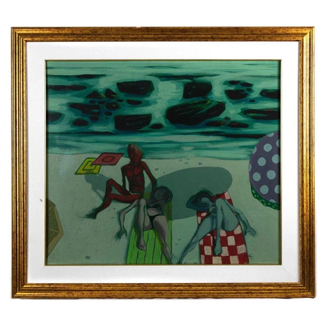 Figures on the Beach is an original Oil on Canvas realized in the 1960s by the italian artist Alberto Cavallari...
