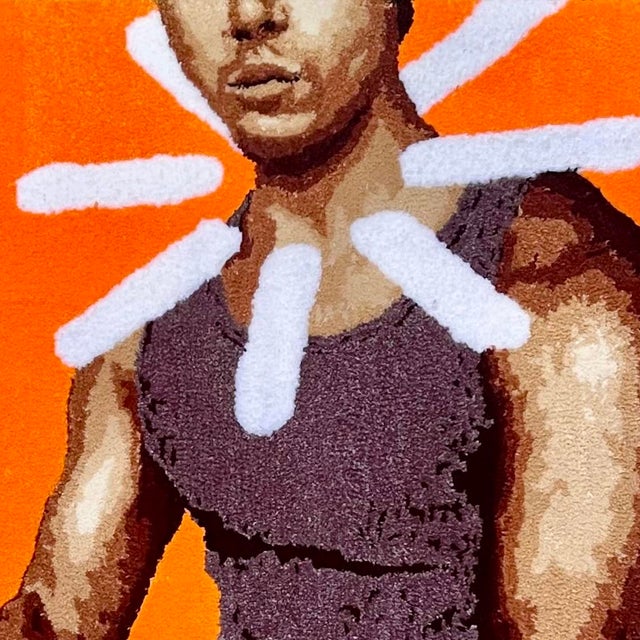 Contemporary Cedric Vu "This Particular Self" Tufted Yarn Portrait, Radiating Rays, Orange and Red, Contemporary California Textile Art, Pop Art, 2025 For Sale - Image 3 of 8