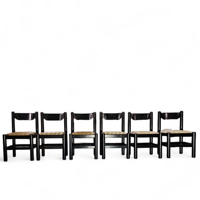 Dining Table and Chairs in Black Painted Wood by Vico Magistretti, Italy, 1970s, Set of 7 For Sale - Image 18 of 18