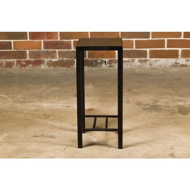 Metal Louis Vuitton Leather Top Small Side Table with Custom Metal Base and Stretchers For Sale - Image 7 of 12