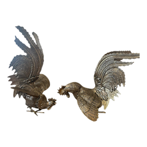 Mid 20th Century Pair of Large English Silver Plated Fighting Roosters