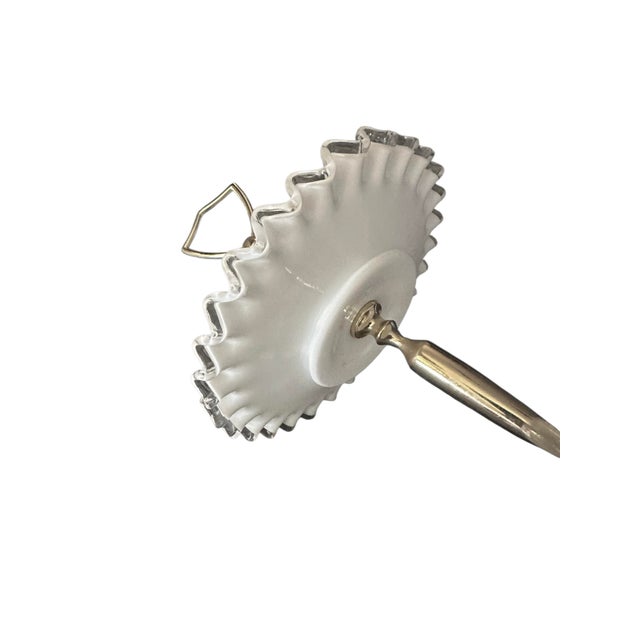 Vintage Fenton Milk Glass Tidbit Server With Silver Crest Rim and Metal Handle For Sale In Birmingham - Image 6 of 12