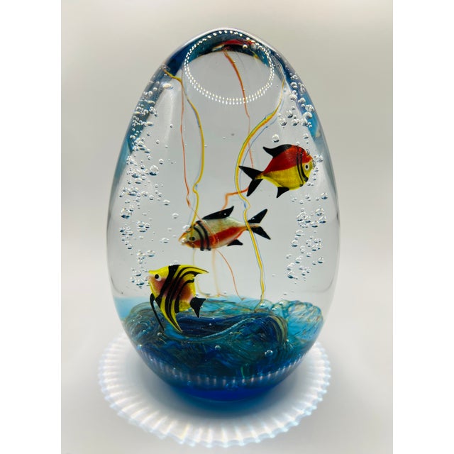 Traditional Coline Murano Art Glass Aquarium Egg 7’’ Large Signed For Sale - Image 3 of 5