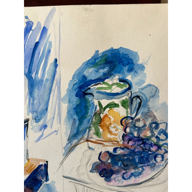 Vintage Watercolor Still Life Painting of Bedside Table For Sale - Image 4 of 9